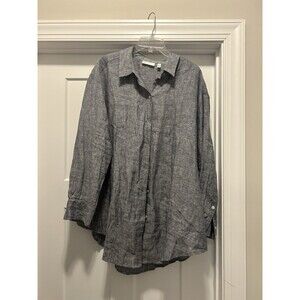 Rafaella Women’s Plus Size 2X 100% Linen Long Sleeve Button Down Blouse Gray